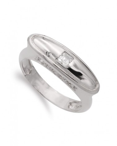 Sortija oro blanco 18k circonita diseño moderno 7mm