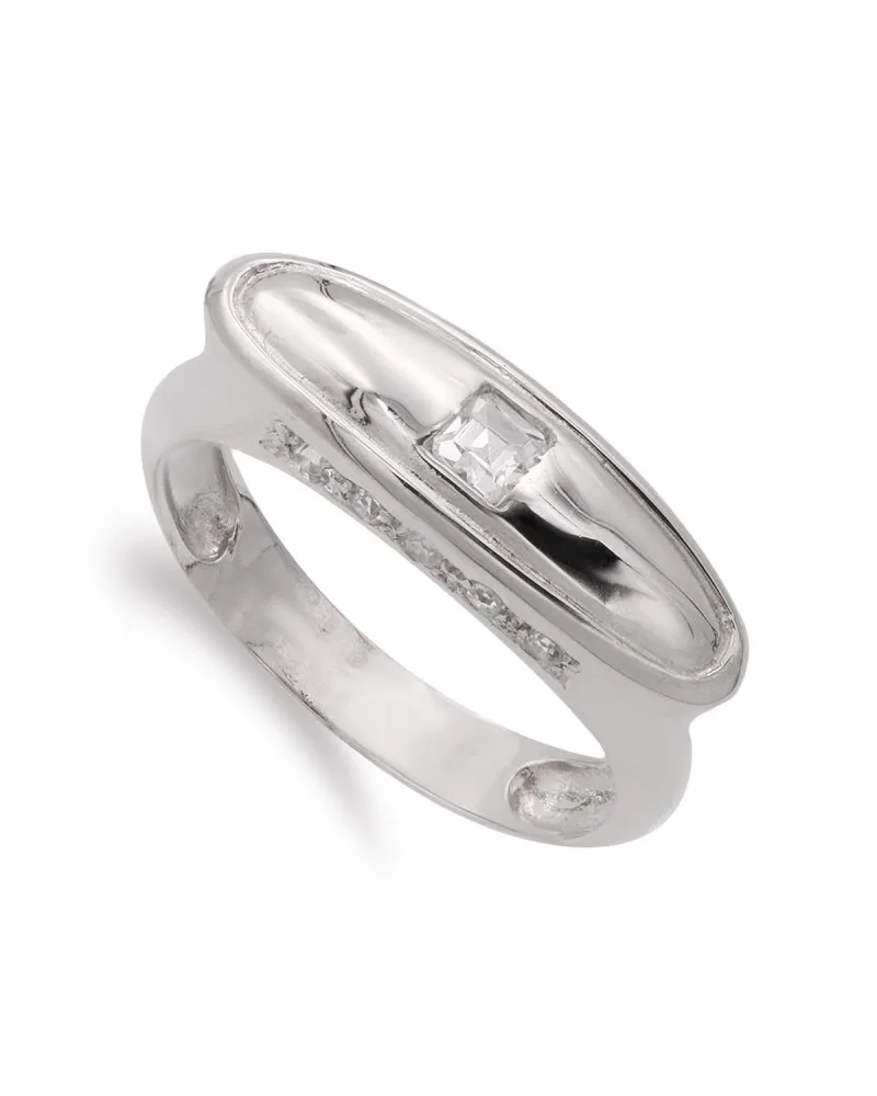 Sortija oro blanco 18k circonita diseño moderno 7mm