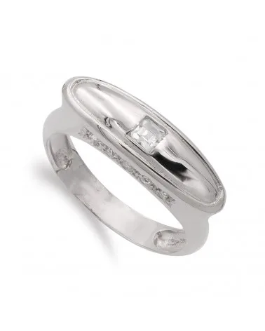 Sortija oro blanco 18k circonita diseño moderno 7mm