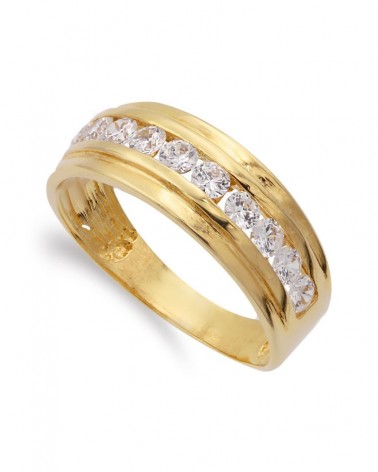 Sortija oro amarillo 18k circonita carril 7mm