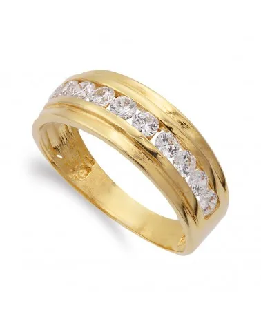Sortija oro amarillo 18k circonita carril 7mm