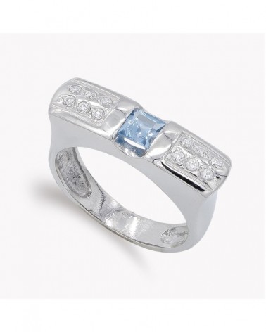 Sortija oro blanco 18k aguamarina y circonitas