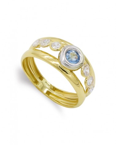 Sortija oro 18k bicolor aguamarina circonitas 8,5mm
