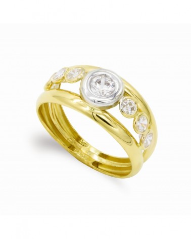 Sortija oro 18k bicolor circonitas chatón 9mm