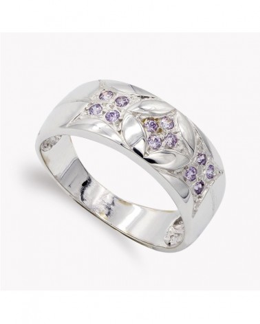 Sortija oro blanco 18k circonitas color amatista 8mm