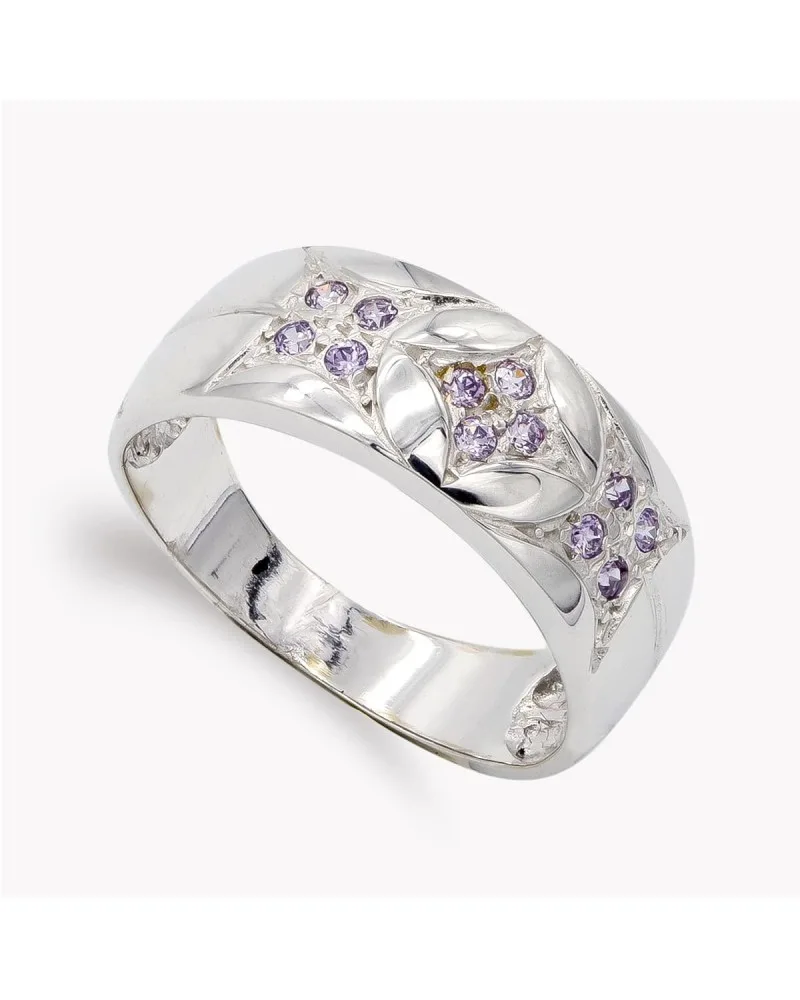 Sortija oro blanco 18k circonitas color amatista 8mm