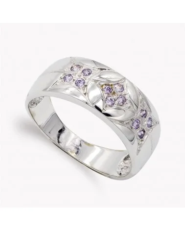 Sortija oro blanco 18k circonitas color amatista 8mm