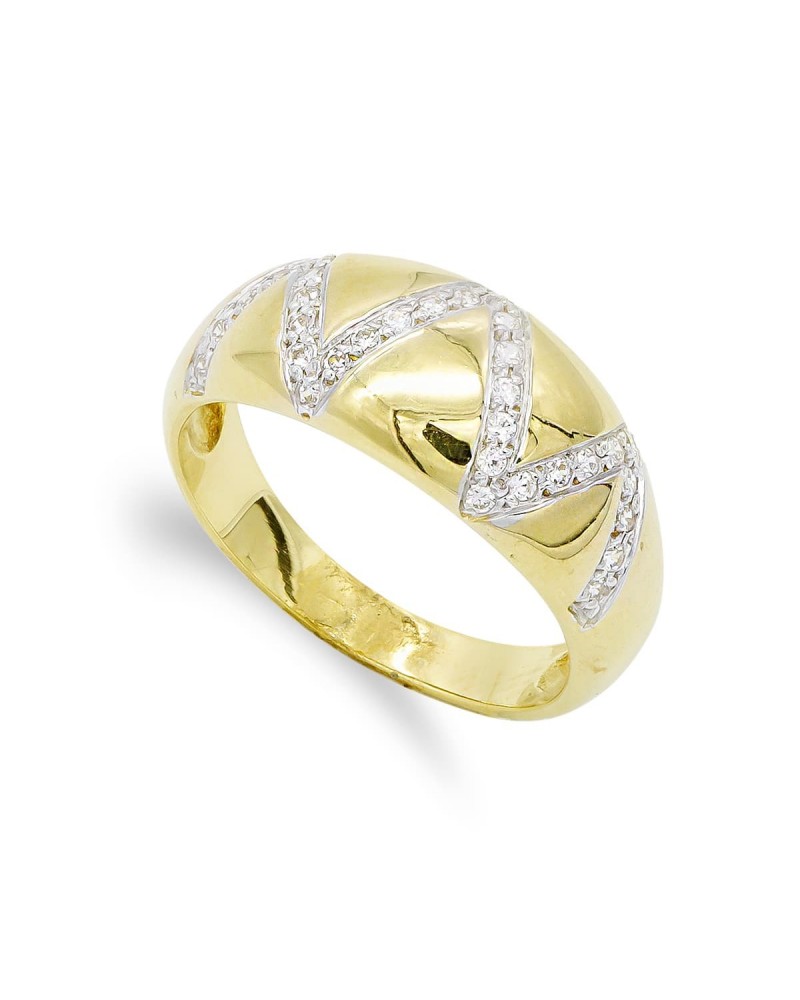 Sortija oro 18k circonitas diseño geométrico 9mm