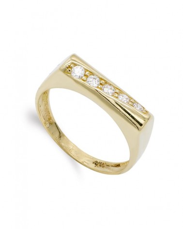 Sortija oro 18k circonitas diseño rectangular 4,5mm