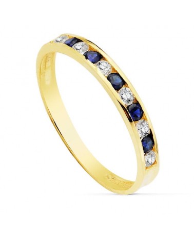 Sortija oro 18k circonitas azules y blancas 2,5mm