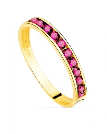 Sortija oro 18k amarillo circonitas rojas 2,5mm