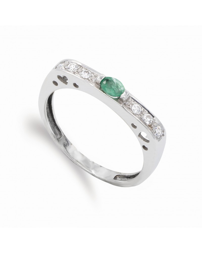 Sortija oro blanco 18k esmeralda circonita