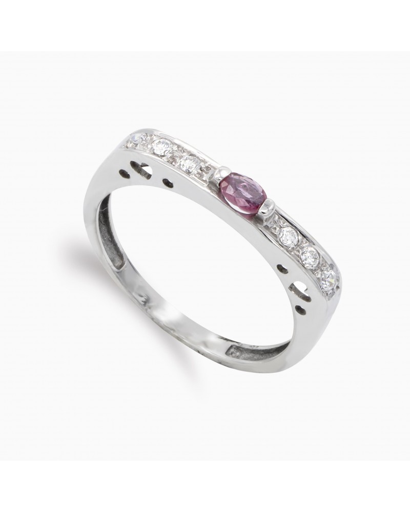 Sortija oro blanco 18k rubí circonitas