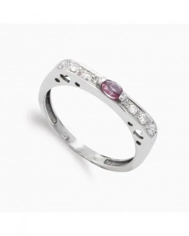 Sortija oro blanco 18k rubí circonitas