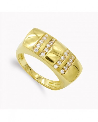 Sortija oro amarillo 18k circonitas ancho 9mm