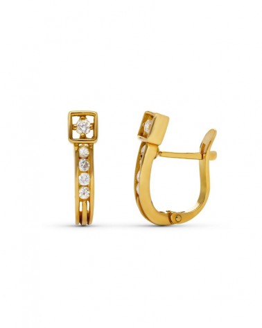 Pendientes oro 18k diamantes cierre catalán 15x4mm