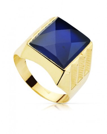Sello oro 18k zafiro azul 14x12mm hombre