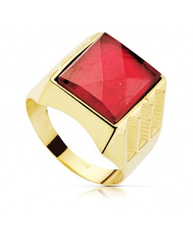Sello oro 18k amarillo rubí 14x12mm hombre