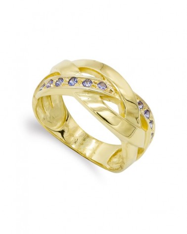 Sortija oro amarillo 18k trenzada amatistas 9mm