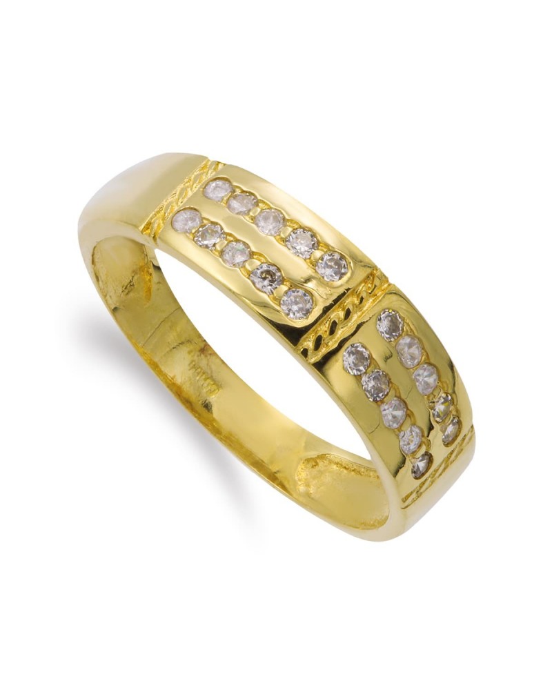 Sortija oro 18k circonitas doble banda 6mm