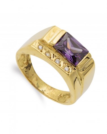 Sortija oro 18k amatista 8x6mm y circonitas