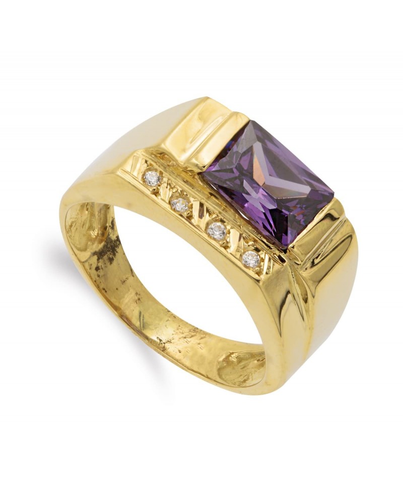 Sortija oro 18k amatista 8x6mm y circonitas