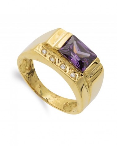 Sortija oro 18k amatista 8x6mm y circonitas