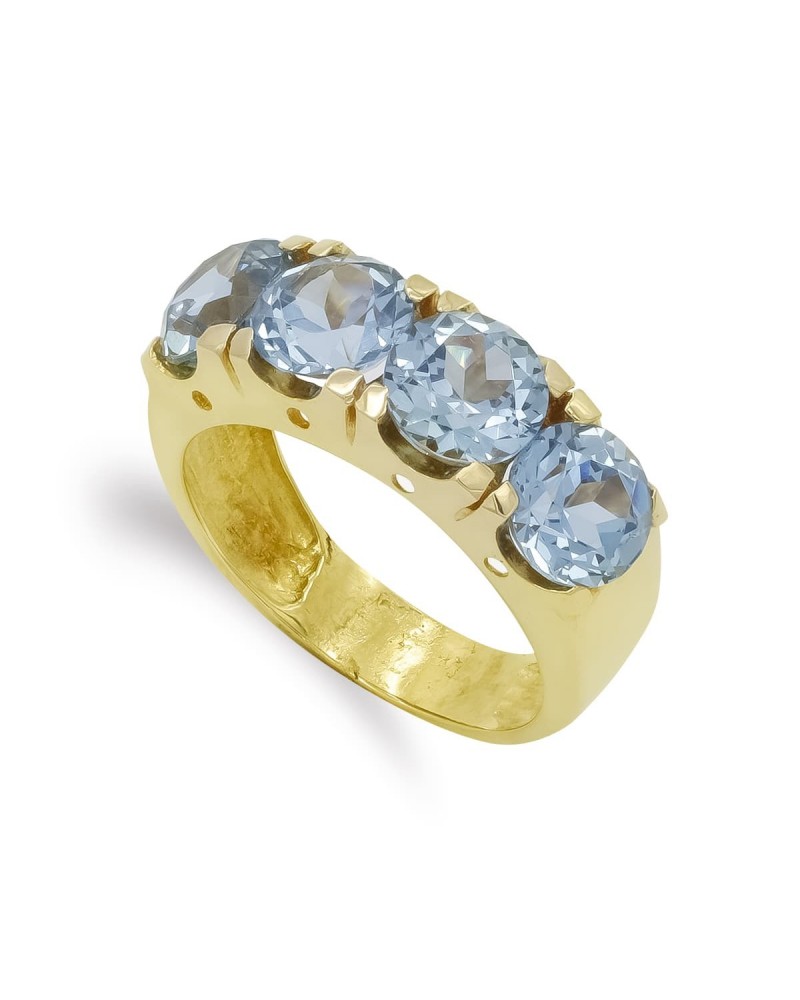 Sortija oro 18k amarillo cuatro aguamarinas 7mm