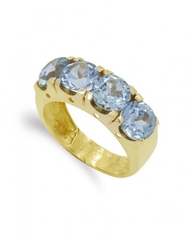 Sortija oro 18k amarillo cuatro aguamarinas 7mm