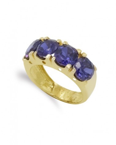 Sortija oro 18k cuatro amatistas ancho 7mm