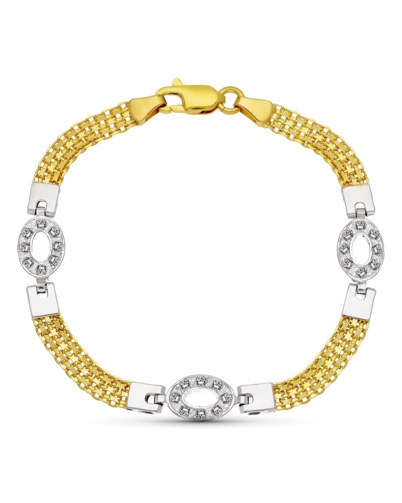 Pulsera oro 18k bicolor circonitas peso 10,8g