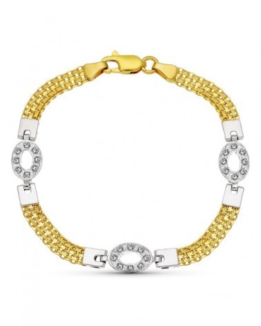 Pulsera oro 18k bicolor circonitas peso 10,8g