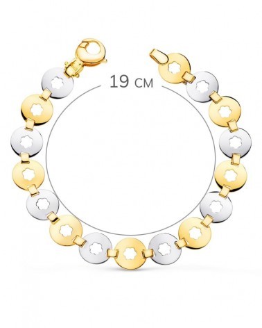 Pulsera oro 18k bicolor eslabones florales 19cm