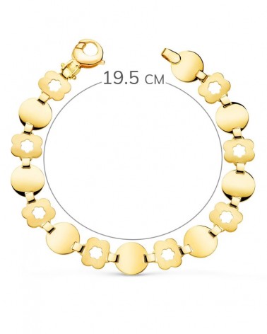 Pulsera oro 18k eslabones redondos y flores 19,5cm