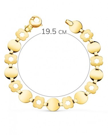 Pulsera oro 18k eslabones redondos y flores 19,5cm