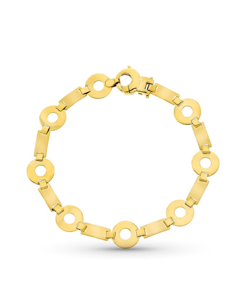 Pulsera oro 18k amarillo círculos mate y brillo 19cm