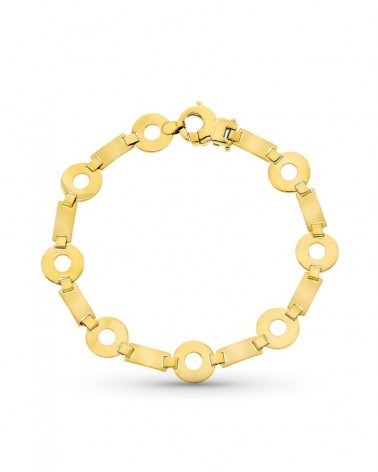 Pulsera oro 18k amarillo círculos mate y brillo 19cm