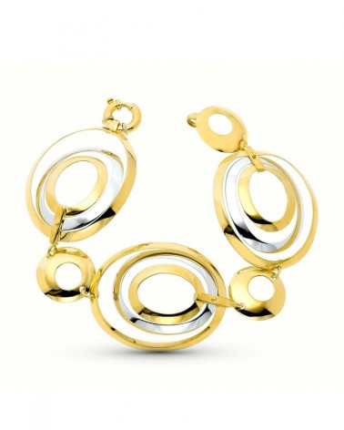 Pulsera oro 18k bicolor eslabones círculos 22,8g
