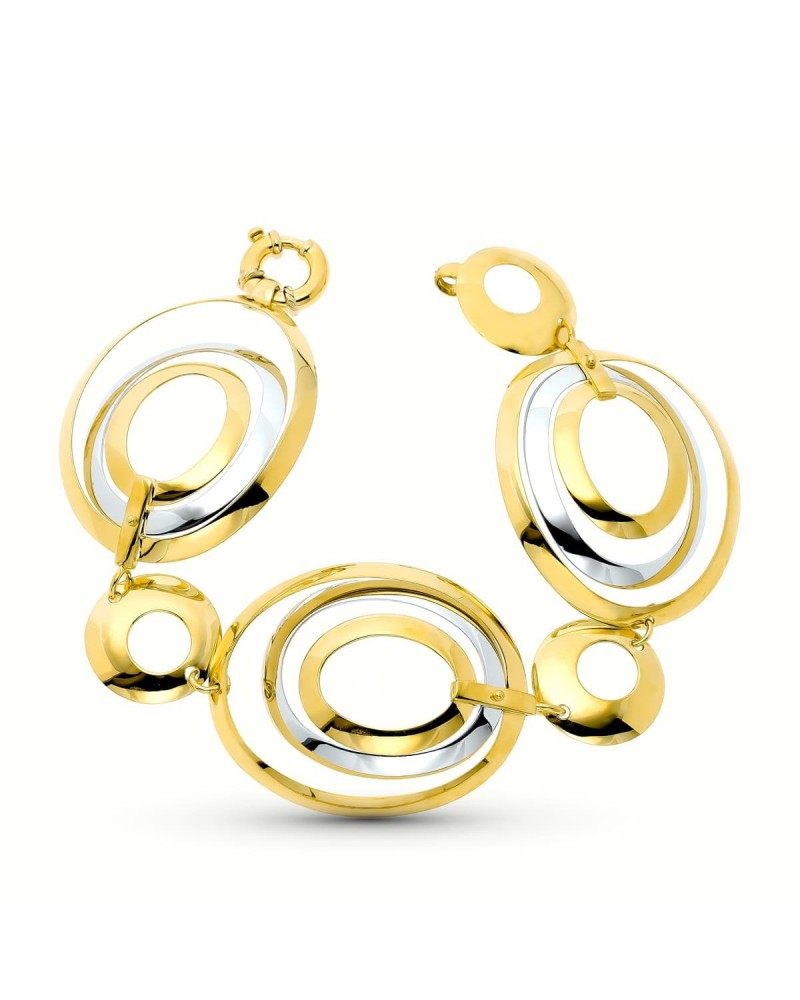 Pulsera oro 18k bicolor eslabones círculos 22,8g