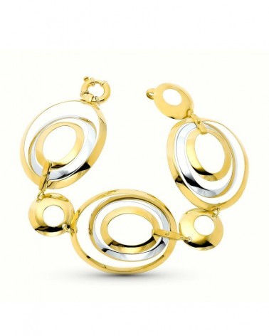 Pulsera oro 18k bicolor eslabones círculos 22,8g