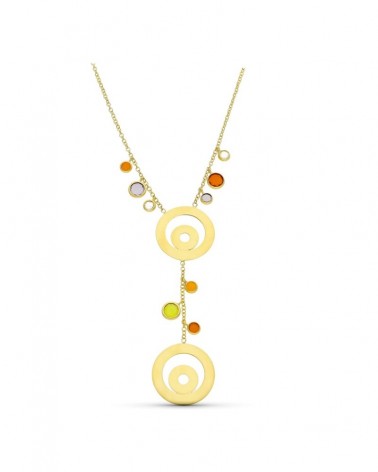 Gargantilla oro amarillo 18k círculos piedras colores