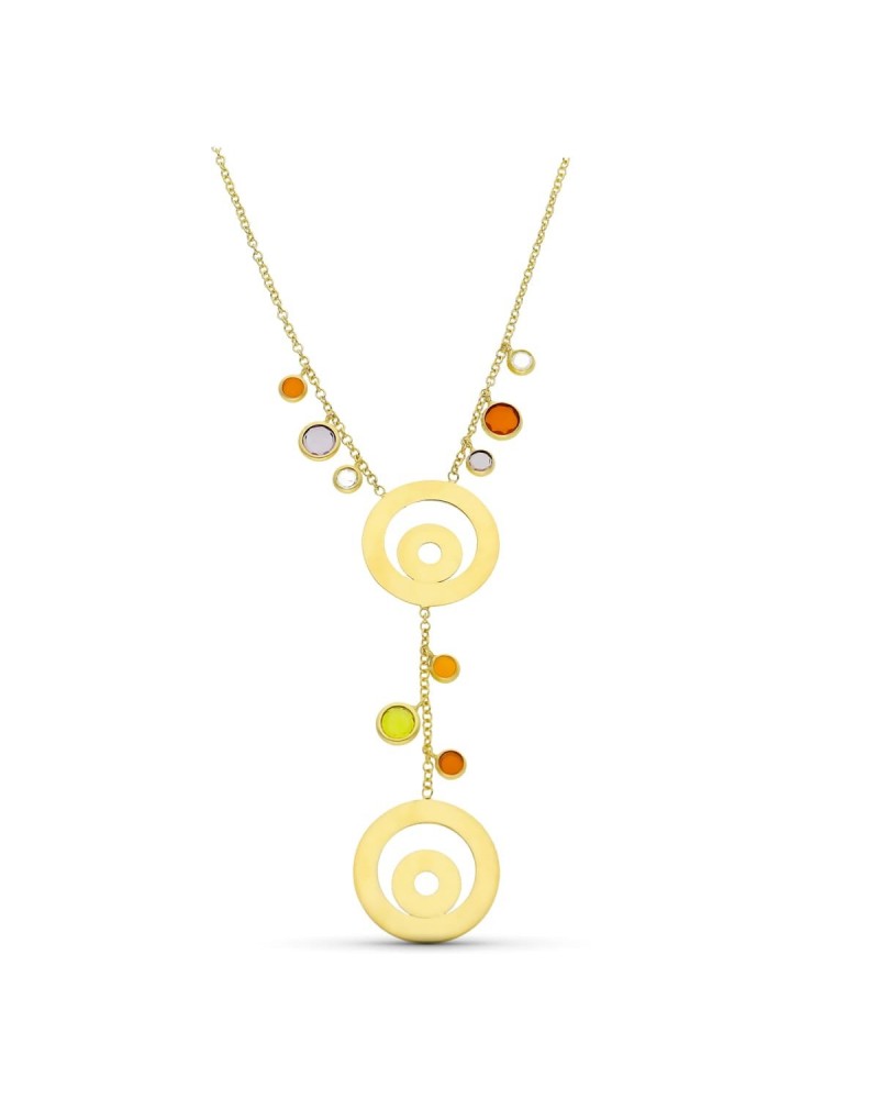 Gargantilla oro amarillo 18k círculos piedras colores