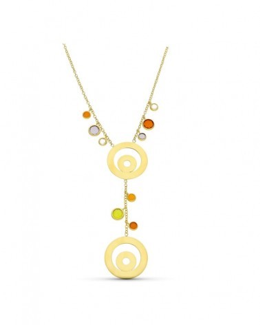 Gargantilla oro amarillo 18k círculos piedras colores