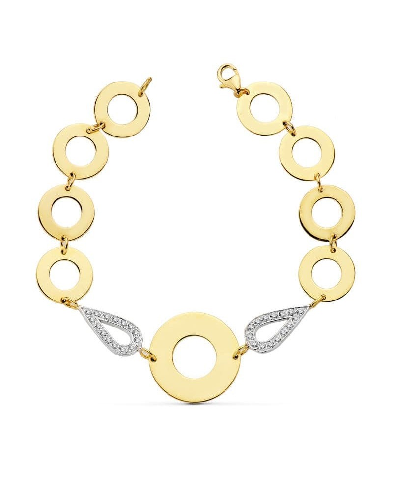 Pulsera oro 18k bicolor círculos circonitas 19.5cm