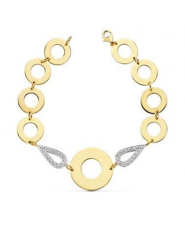 Pulsera oro 18k bicolor círculos circonitas 19.5cm