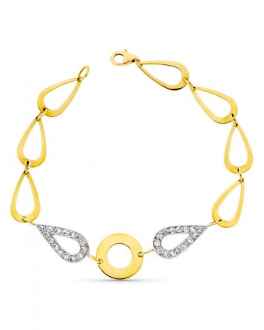 Pulsera oro 18k bicolor circonitas lágrimas eslabones