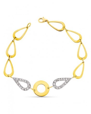 Pulsera oro 18k bicolor circonitas lágrimas eslabones