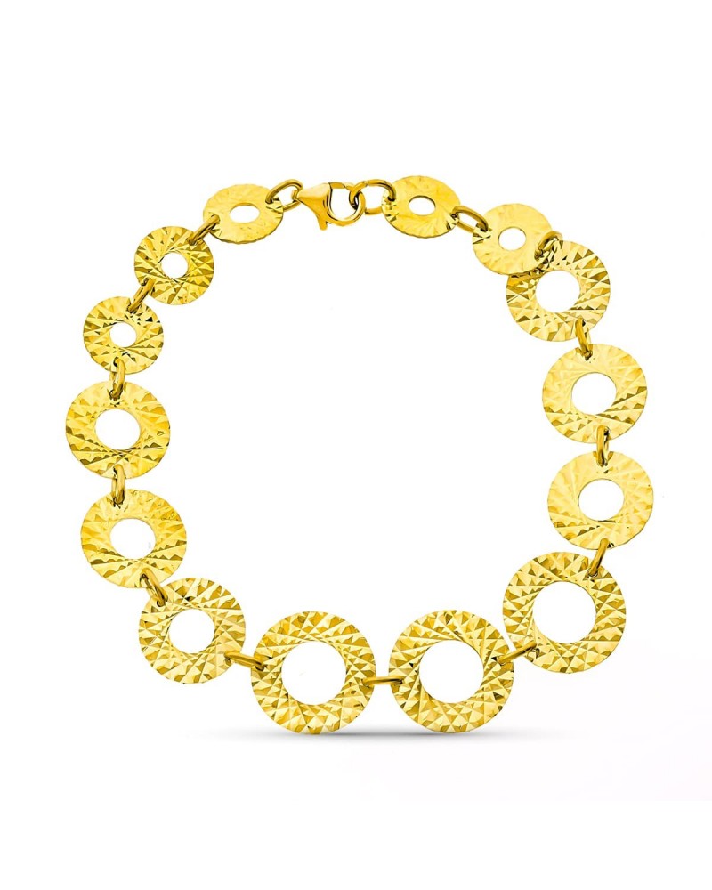 Pulsera oro 18k amarillo círculos tallados 13mm