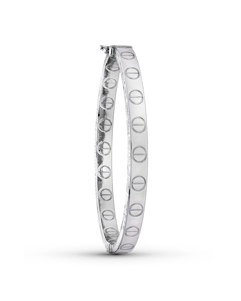 Pulsera rígida oro blanco 18k motivos circulares 8mm