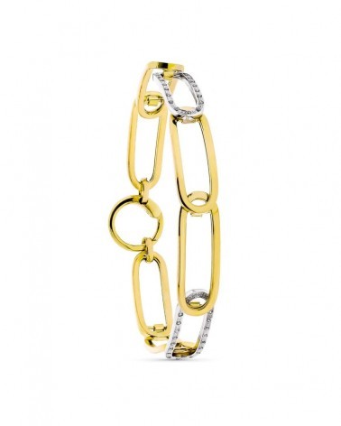 Pulsera oro 18k bicolor eslabones calados circonita 9mm
